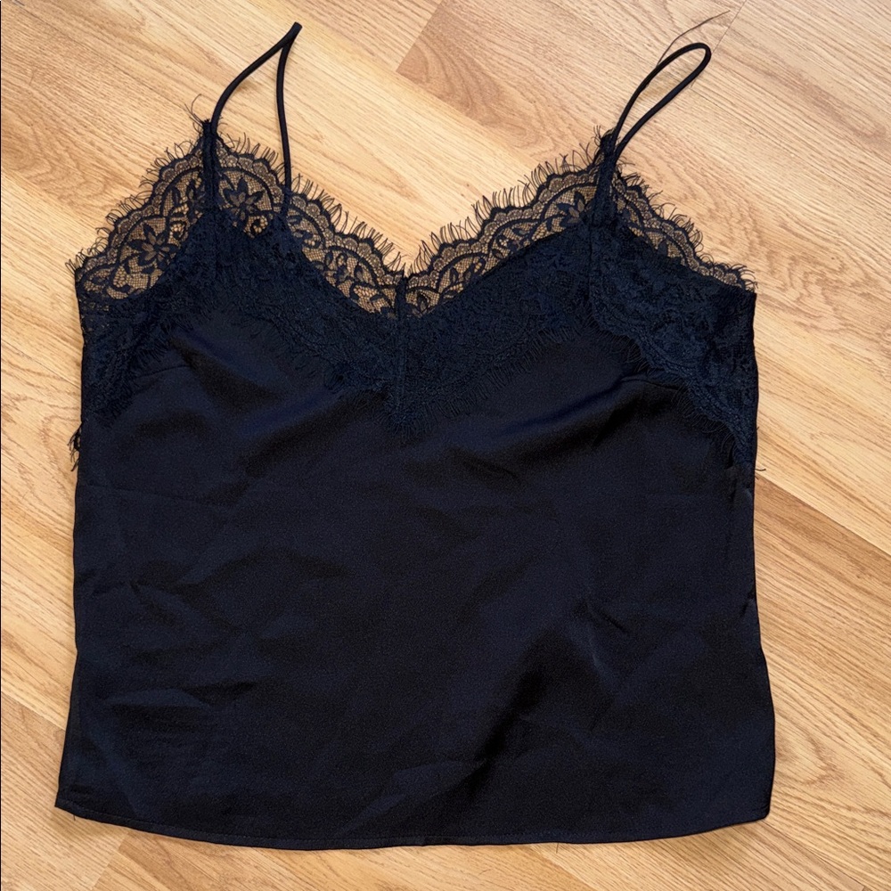 Vintage Timing Black Lace Trim Cami Top Tank Small 90s Size Small